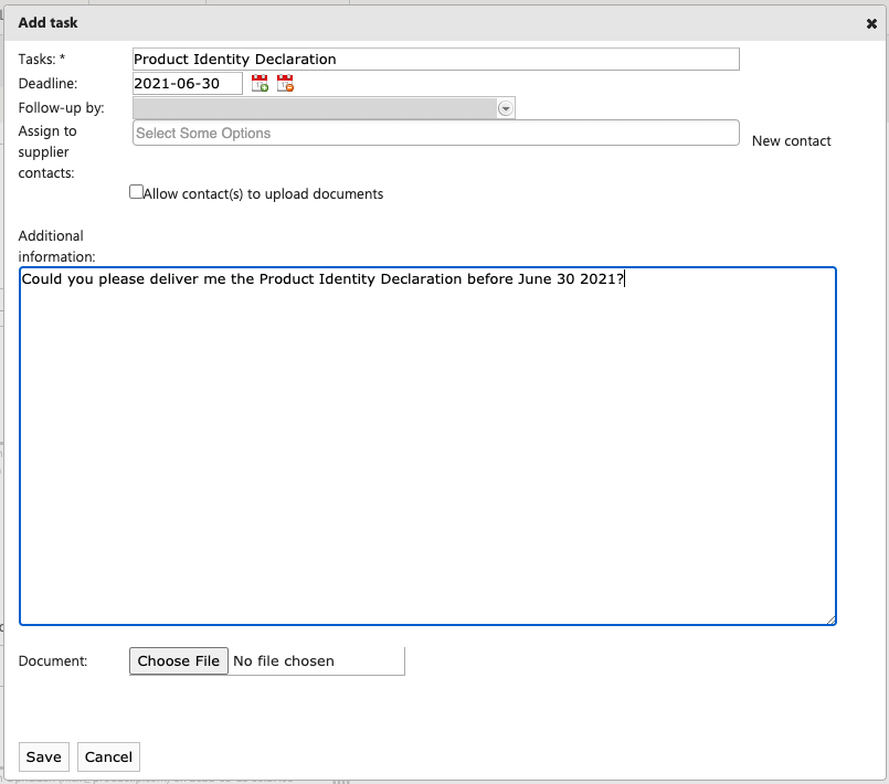 Technical file add task dialog